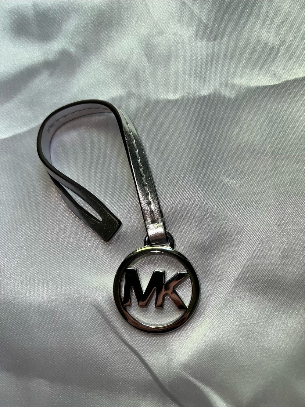 Michael Kors Black Leather MK Logo Key Charm Wristlet